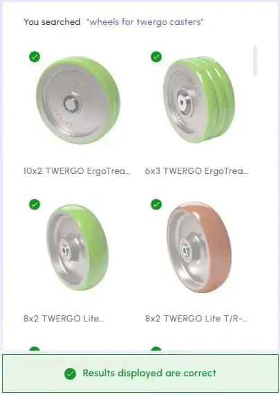 B2B industrial parts search with Xearch AI Sales Assistant showing precise product matches